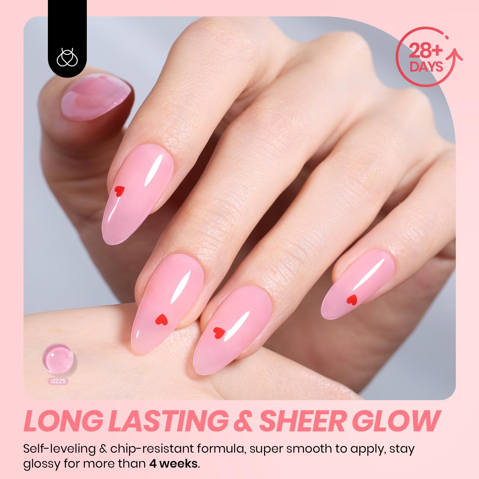 Beetles nude pink swatch demonstrates layering from translucent to opaque