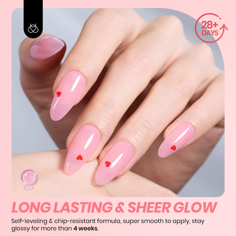 Beetles nude pink swatch demonstrates layering from translucent to opaque