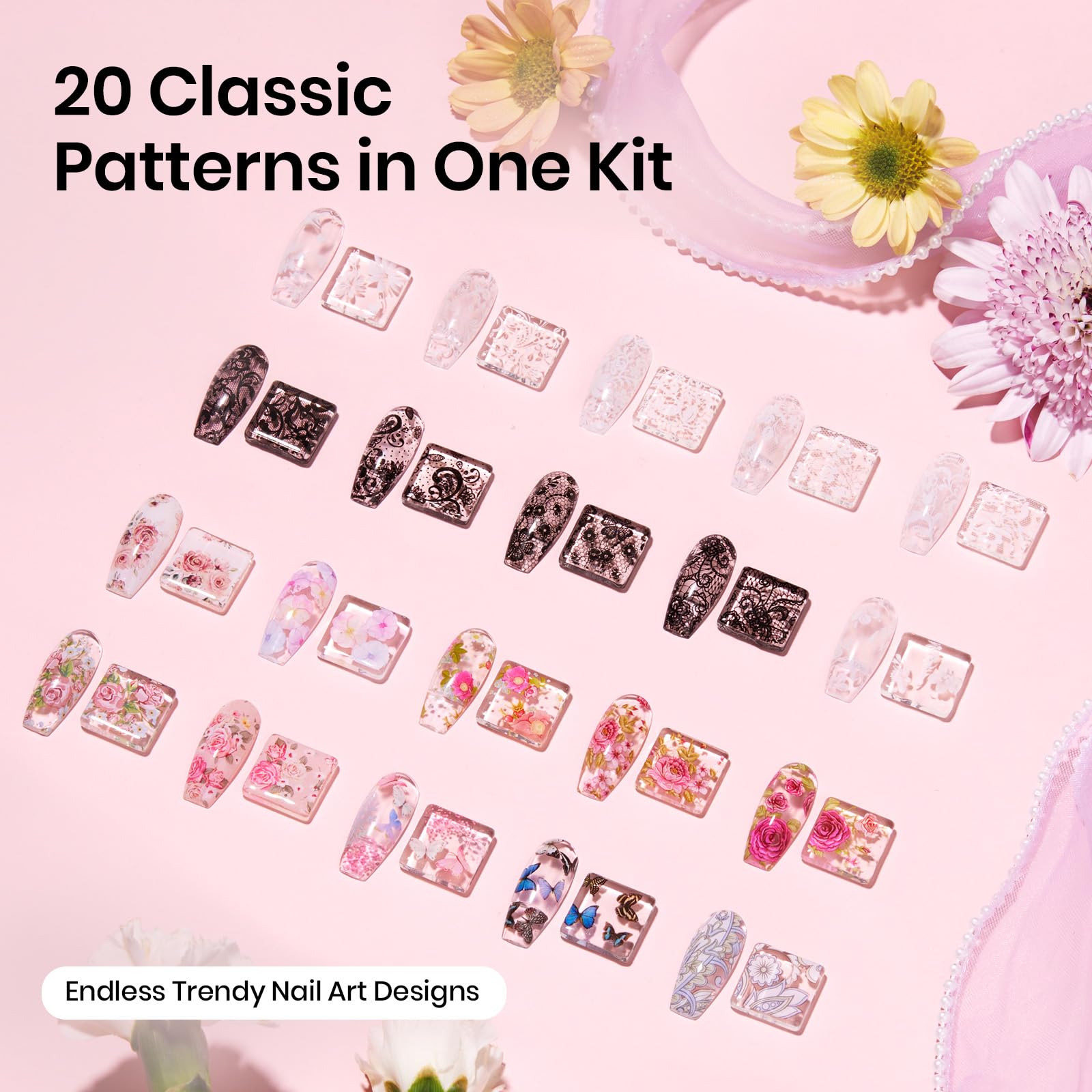 Beetles lace flower butterfly stickers provide elegant patterns for at‑home nail art