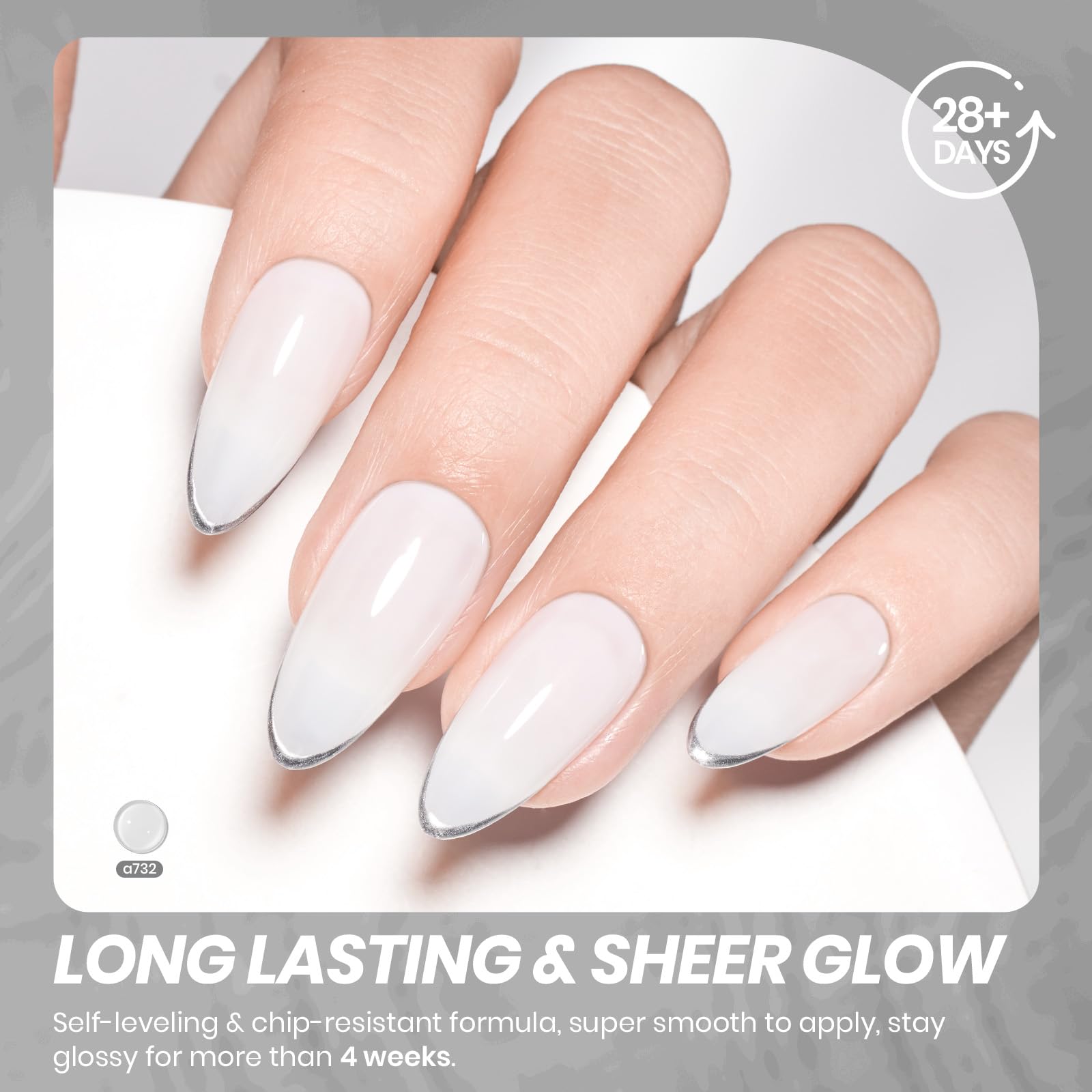 Beetles Milky White gel polish application on swatches shows long-lasting subtle coverage.