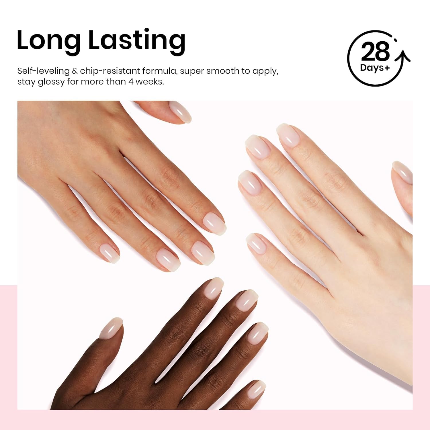 Beetles Milky White gel polish demonstrates long wear under daily use.
