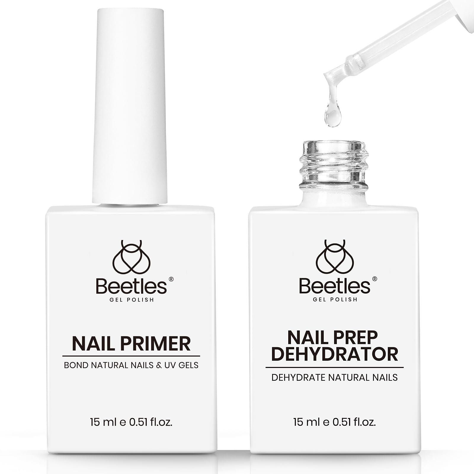 Beetles Nail Dehydrator and Primer bottle top view ideal for oil-free prep and lasting adhesion.