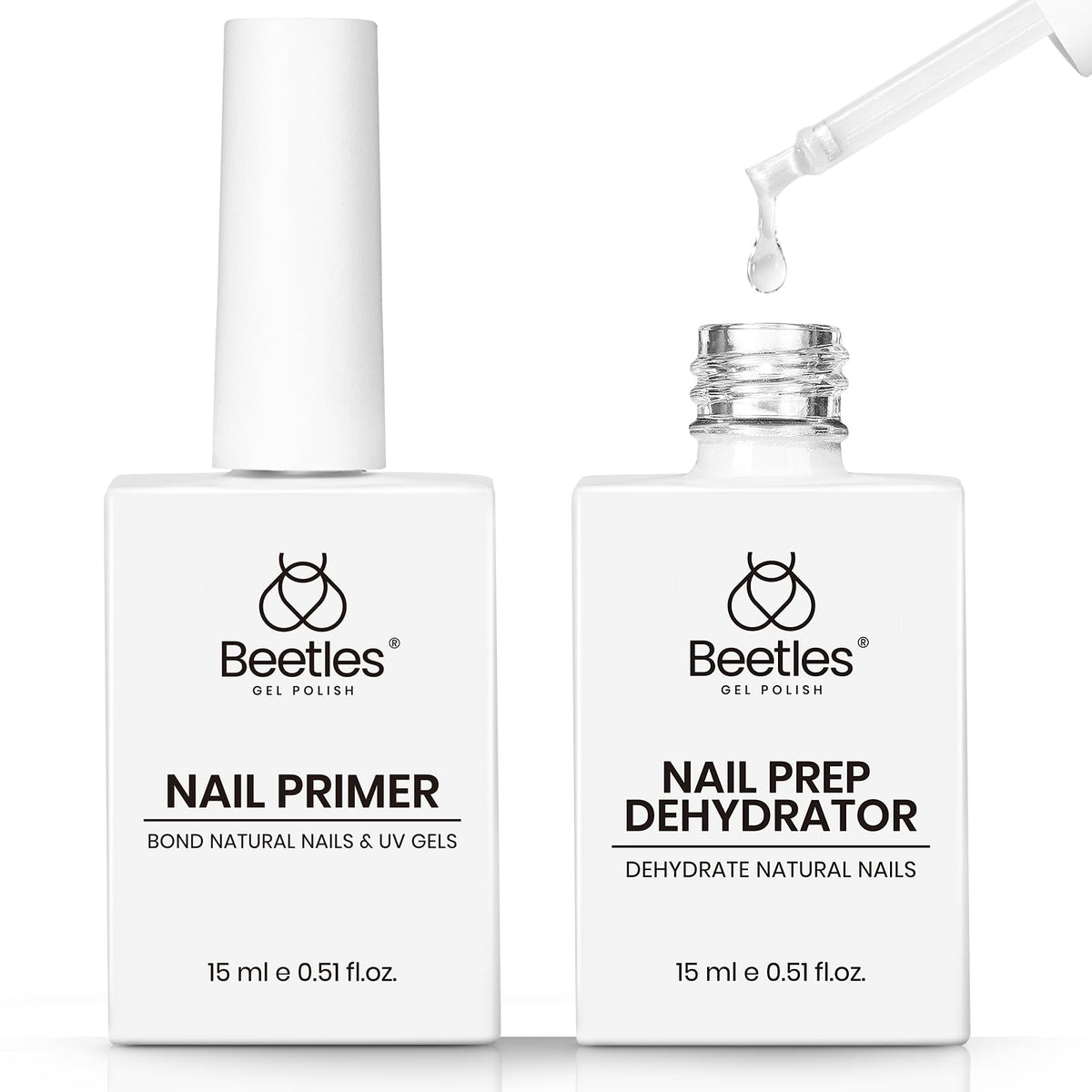 Beetles Nail Dehydrator and Primer bottle top view ideal for oil-free prep and lasting adhesion.