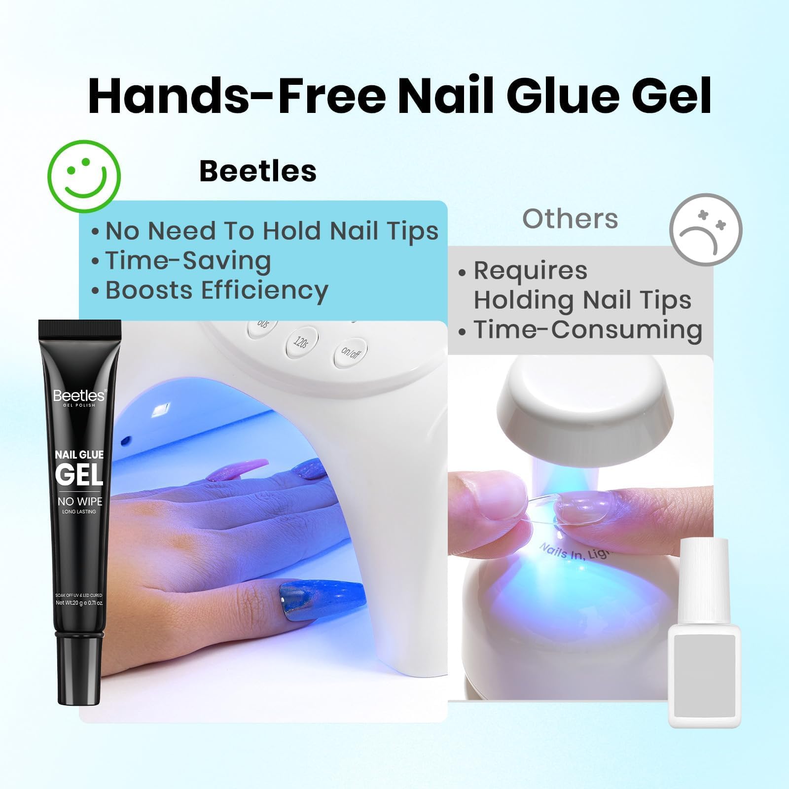 Beetles Clear Press-On Glue Gel ensures precise tip alignment and a seamless look.