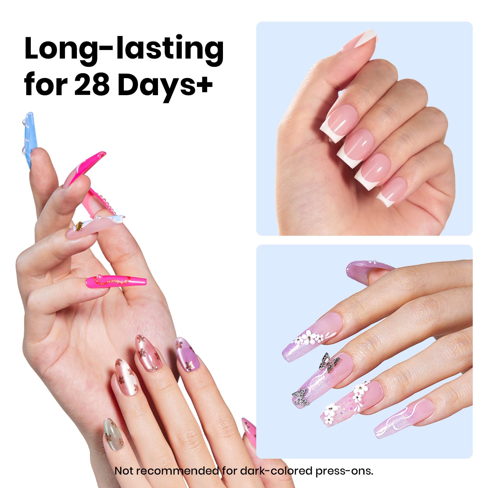 Beetles Nail Glue Gel for Extensions provides strong bonds on fake nails.