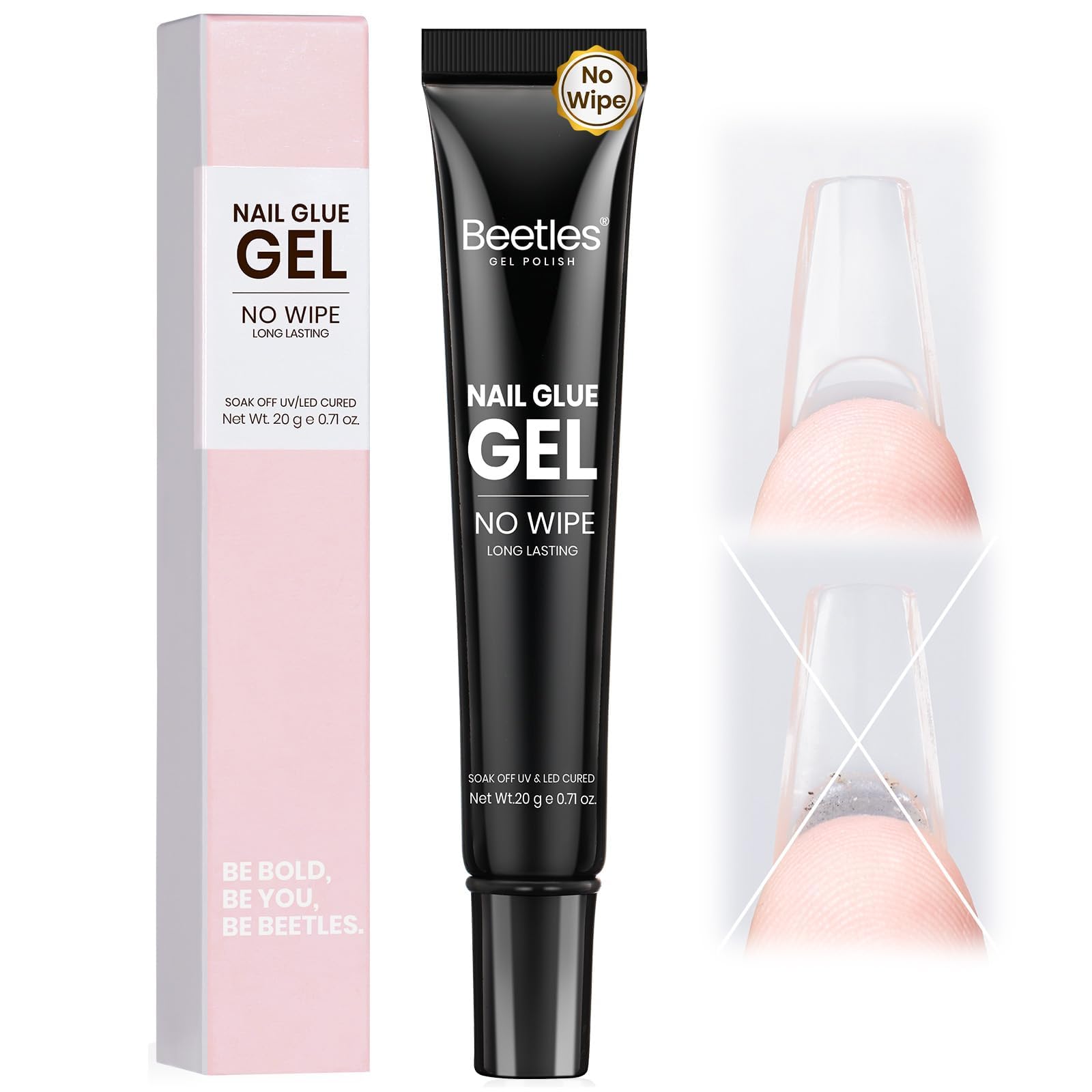 Beetles Nail Glue Gel No-Wipe for quick, residue-free adhesion with press-on nails.