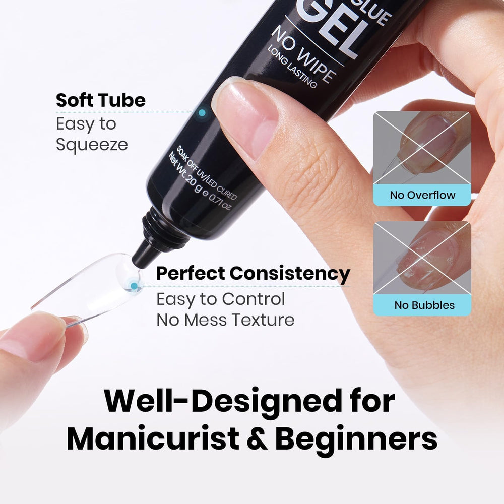 Beetles Soak-Off Ready Glue Gel simplifies removal with smooth wear.