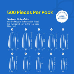 Beetles 500pcs nail tips for versatile sizes and precise finger fit.