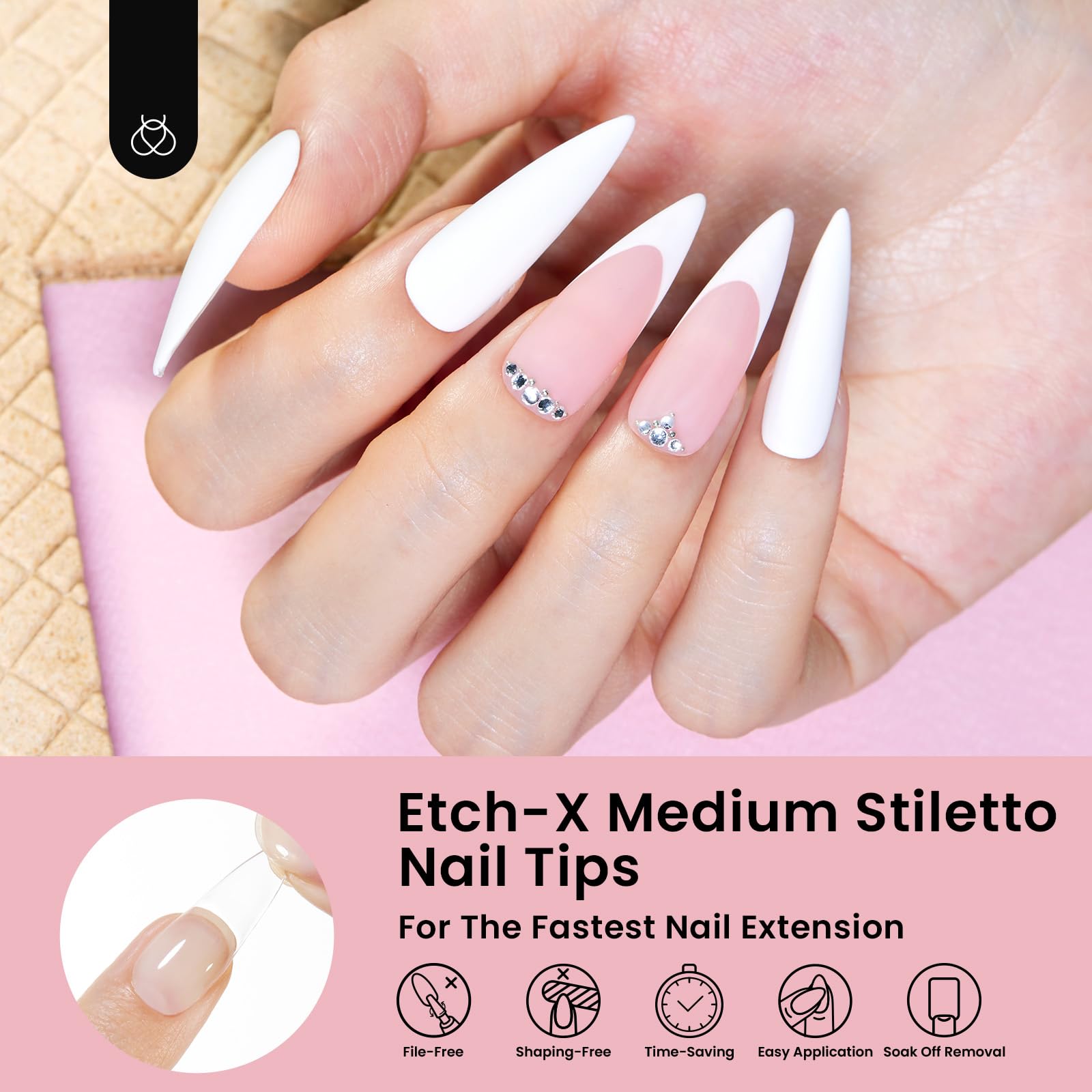 Beetles Etch-X pre-buffed tips ensure easy adhesion and natural look.