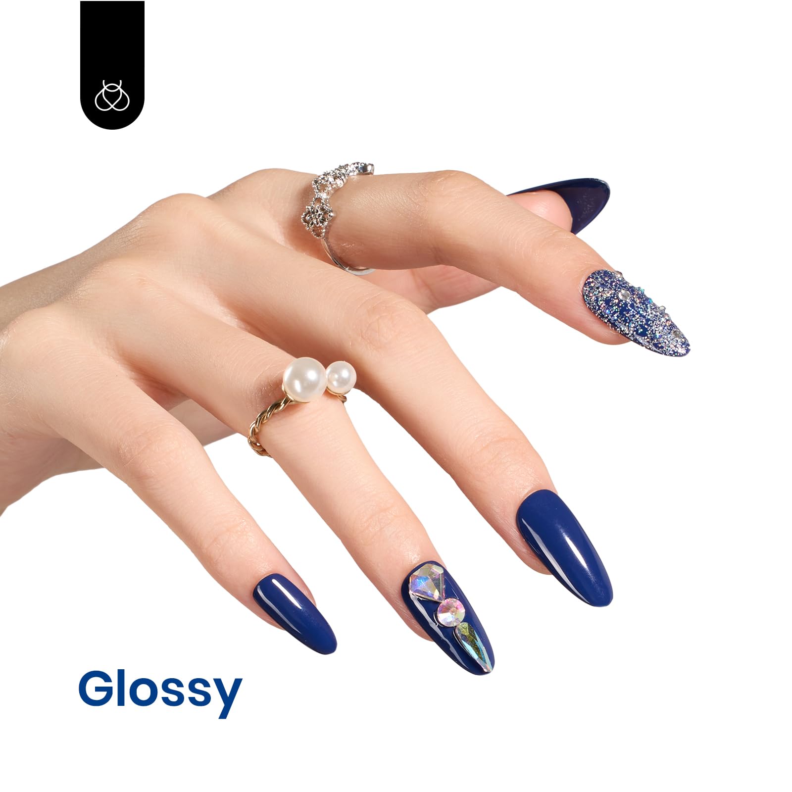 Beetles Navy Blue gel nail application brush demonstrates smooth, even coverage.
