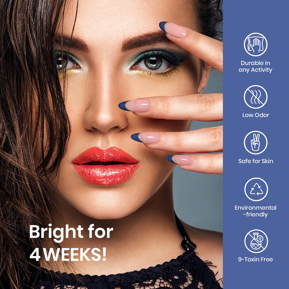 Beetles Navy Blue gel nail design offers chic manicure inspiration.