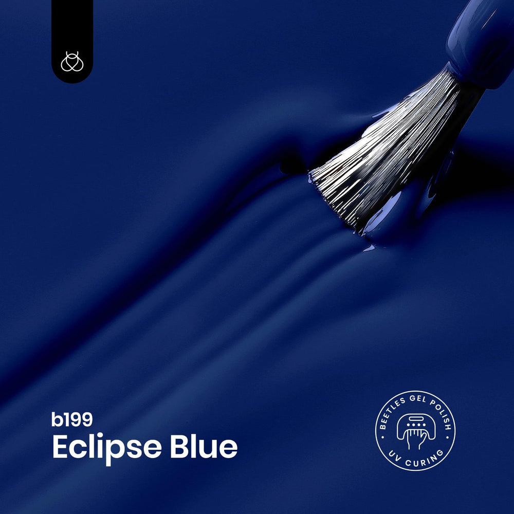 Beetles Navy Blue gel polish color chip displays durable, salon-like opacity.
