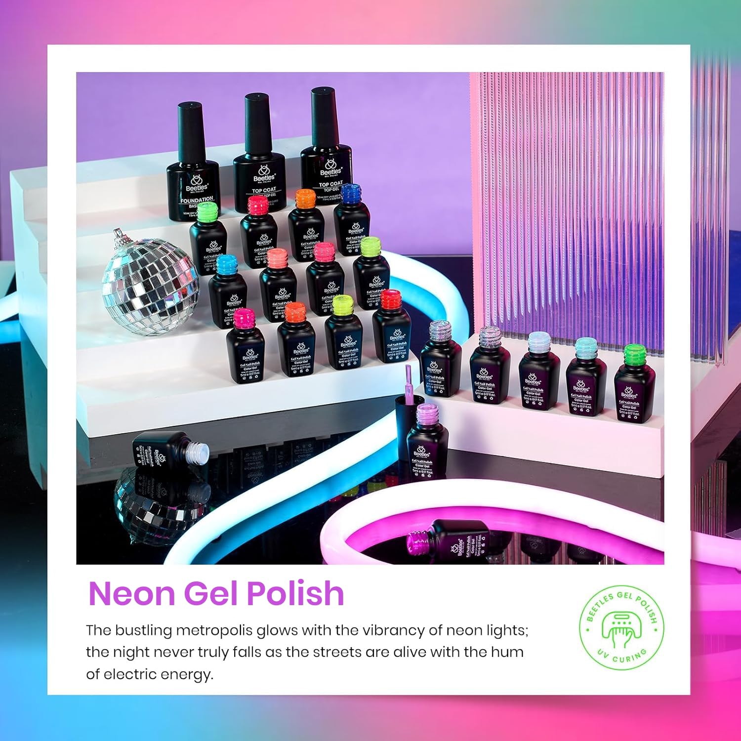 Beetles neon color collection application shows smooth coverage.