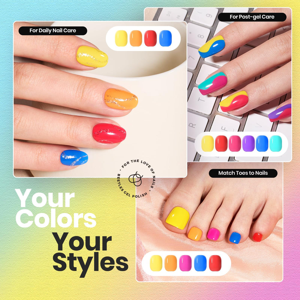 Beetles Neon sunny yellow polish adds cheerful color with quick-dry finish.