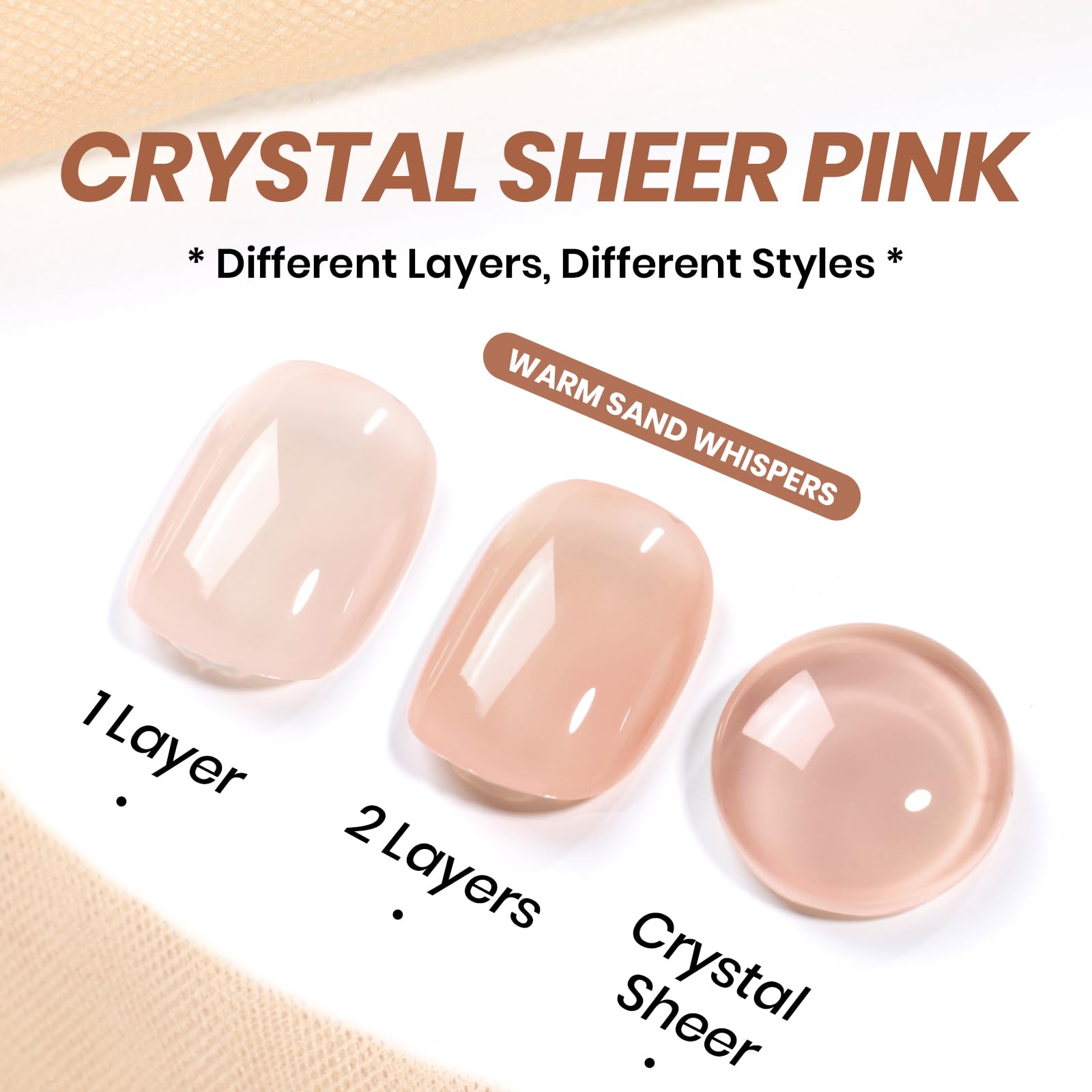 Beetles Nude Gel Polish demonstrates sheer layering for translucent to opaque looks.