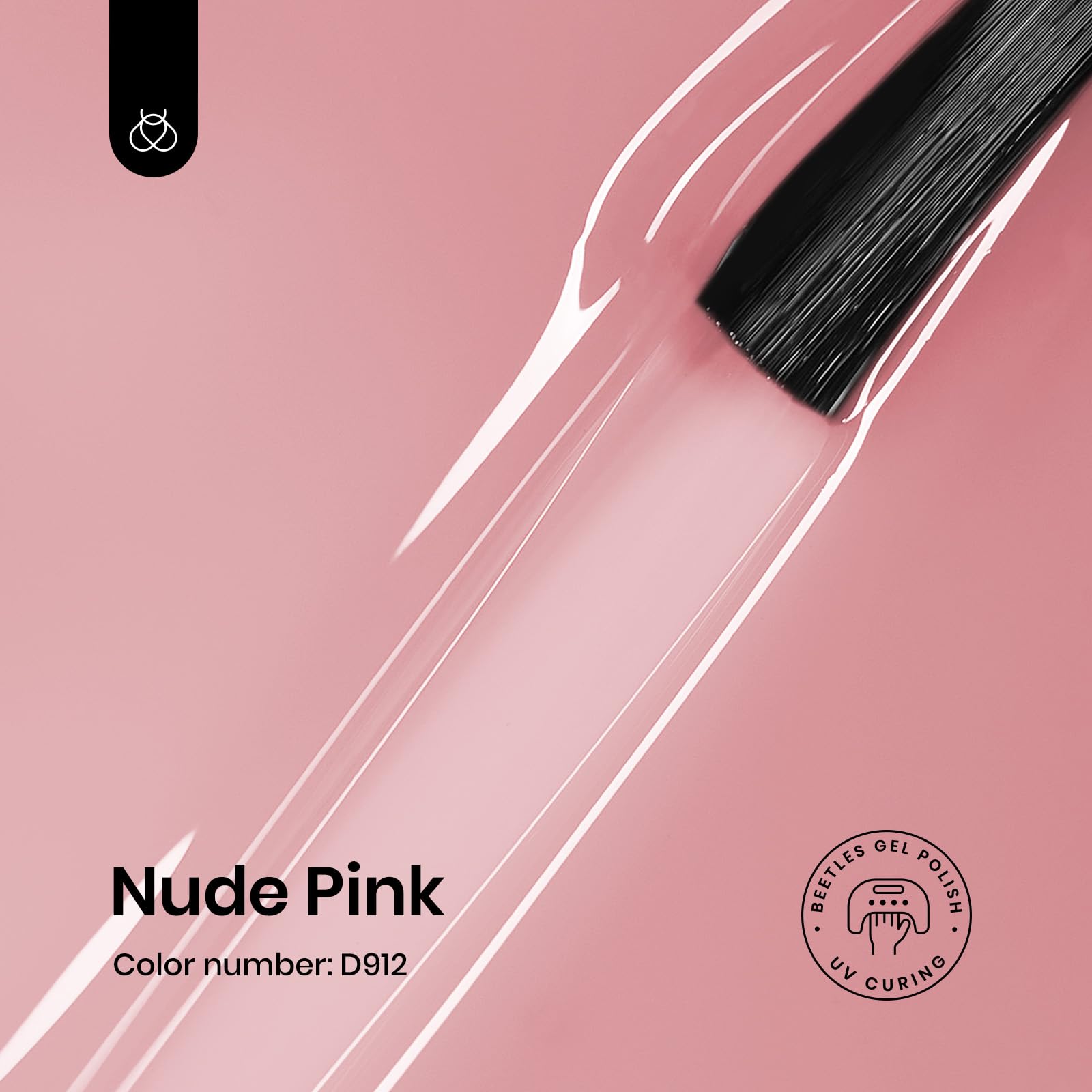 Beetles Nude Pink Gel Polish swatch on nails showing translucent buildable color.