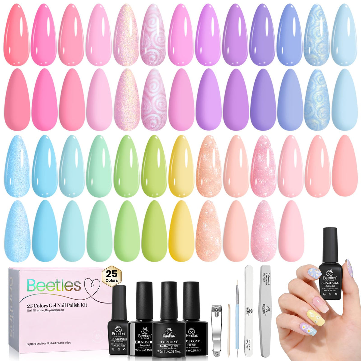Beetles Pastel Gel Polish 25-color swatch image for versatile nail designs