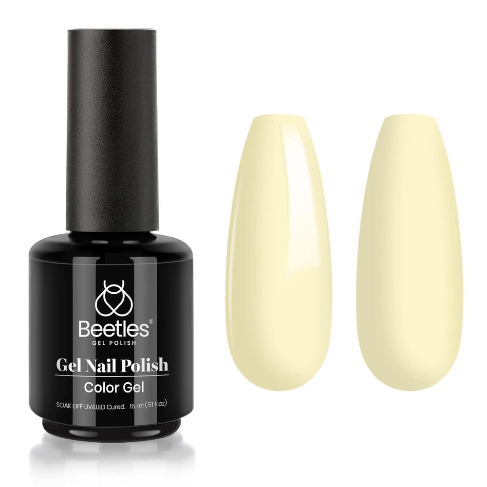 Beetles Pastel Yellow gel polish Lemon Cheese bottle for easy at home manicures