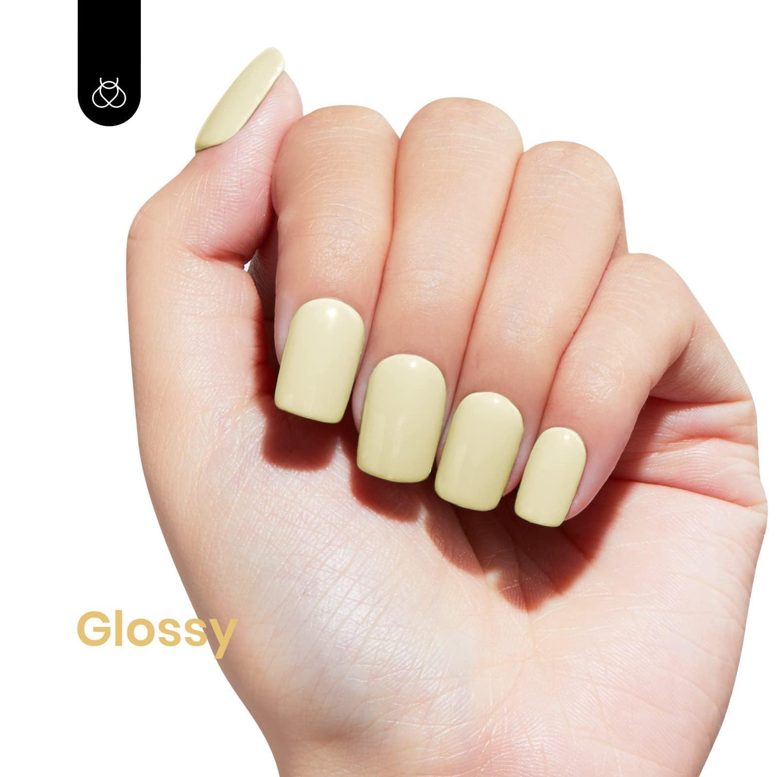 Beetles Pastel Yellow nails close up with creamy finish and shine