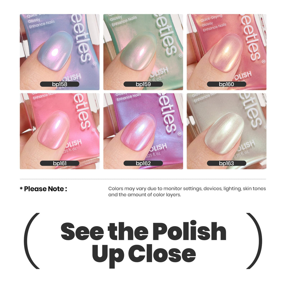 Beetles Pearl Nail Polish bp162 white pearlescent shade swatch for elegant nails
