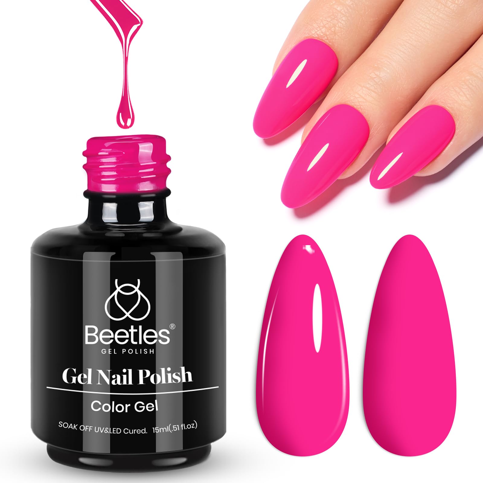 Beetles pink gel nail polish bottle shows vibrant color for a bold, long-lasting manicure