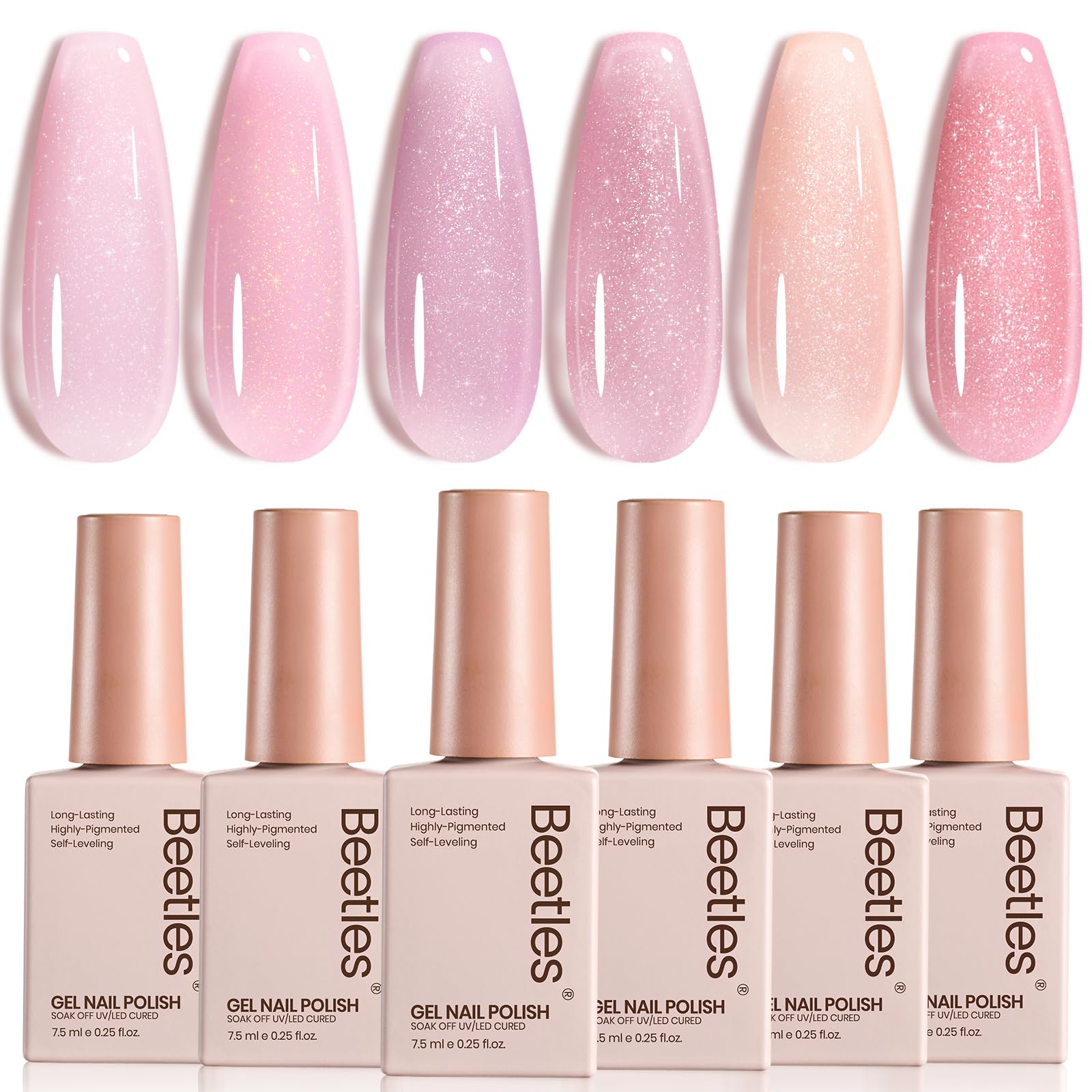 Beetles pink glitter gel polish set - six colors for versatile, romantic manicures.