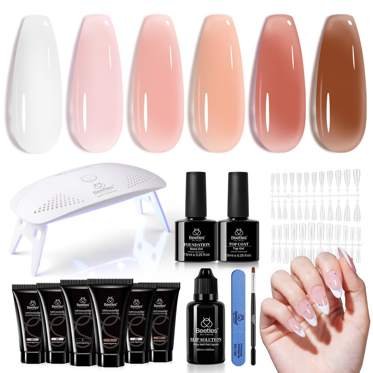 Beetles Poly Nail Gel Kit six jelly nude colors for at-home manicure