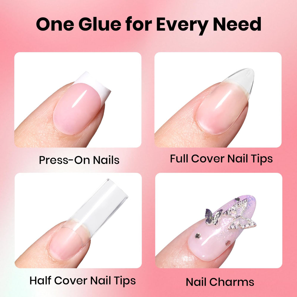 Beetles nail glue features brush-on applicator for controlled use.