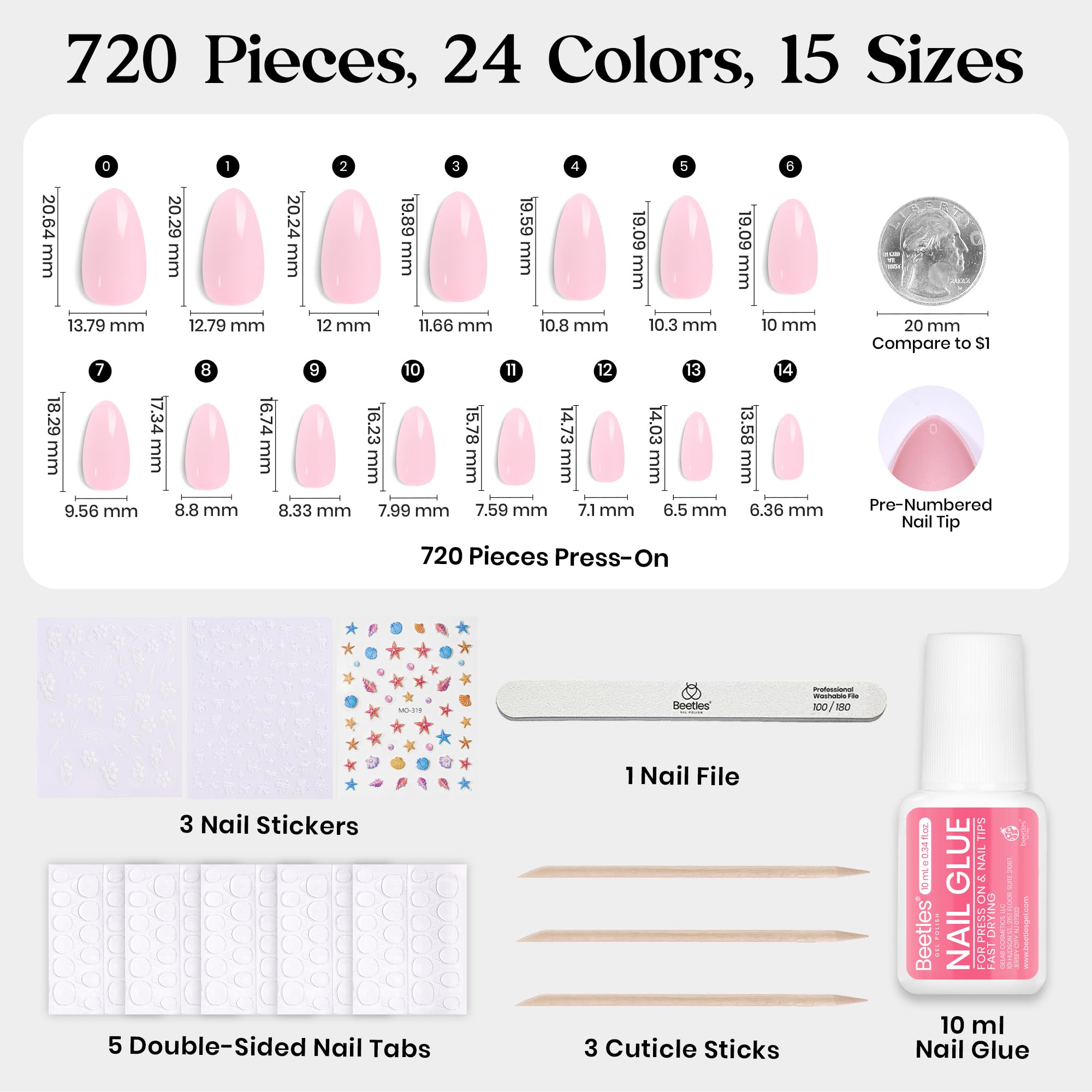 Beetles adhesive nail tabs deliver residue-free removal and strong hold.