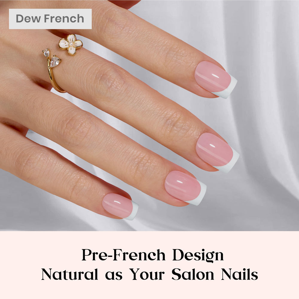 Beetles press-on nails pink gel with French tip design for easy daily wear.
