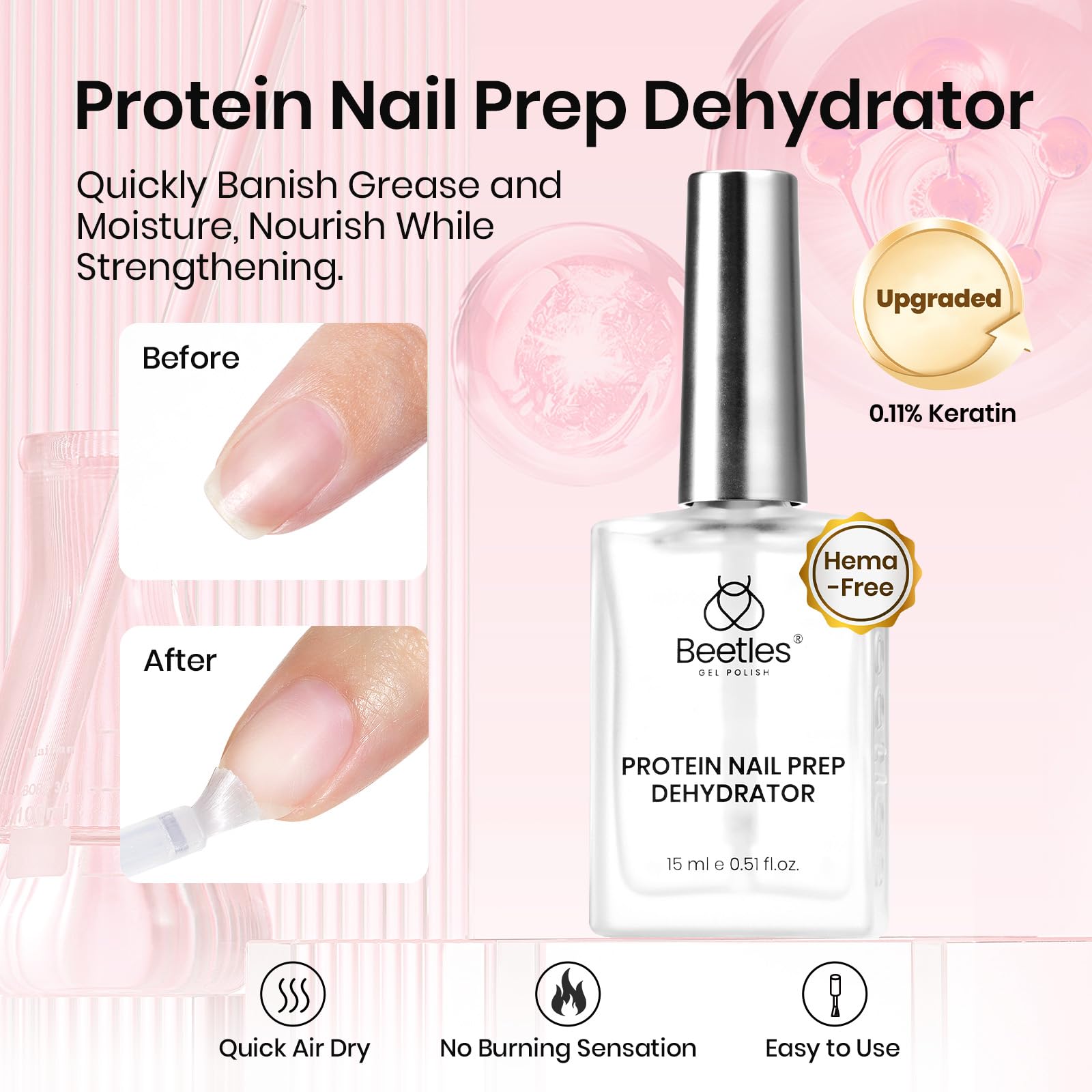 Beetles Protein Nail Prep Dehydrator with brush tip enables easy, even application.