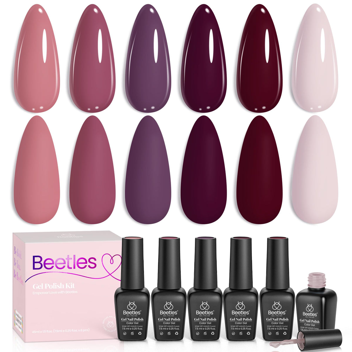 Beetles Purple Gel Polish Set, rose-petal shade for romantic autumn nails.