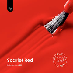 Beetles Red Gel Polish bottle close-up highlighting smooth brush-stroke application.