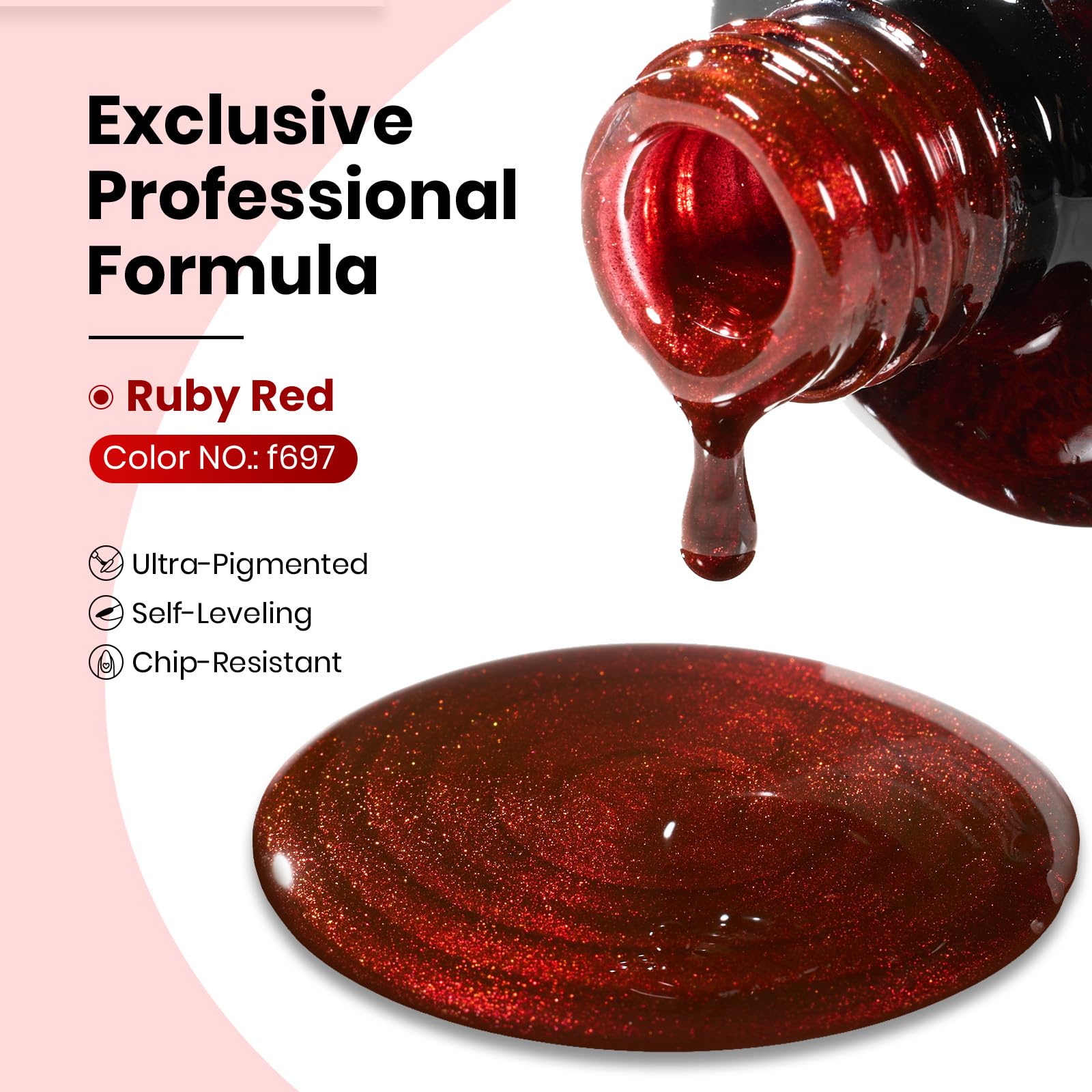 Beetles Ruby Red Cat Eye glitter creates dramatic shine with 28+ days wear potential.