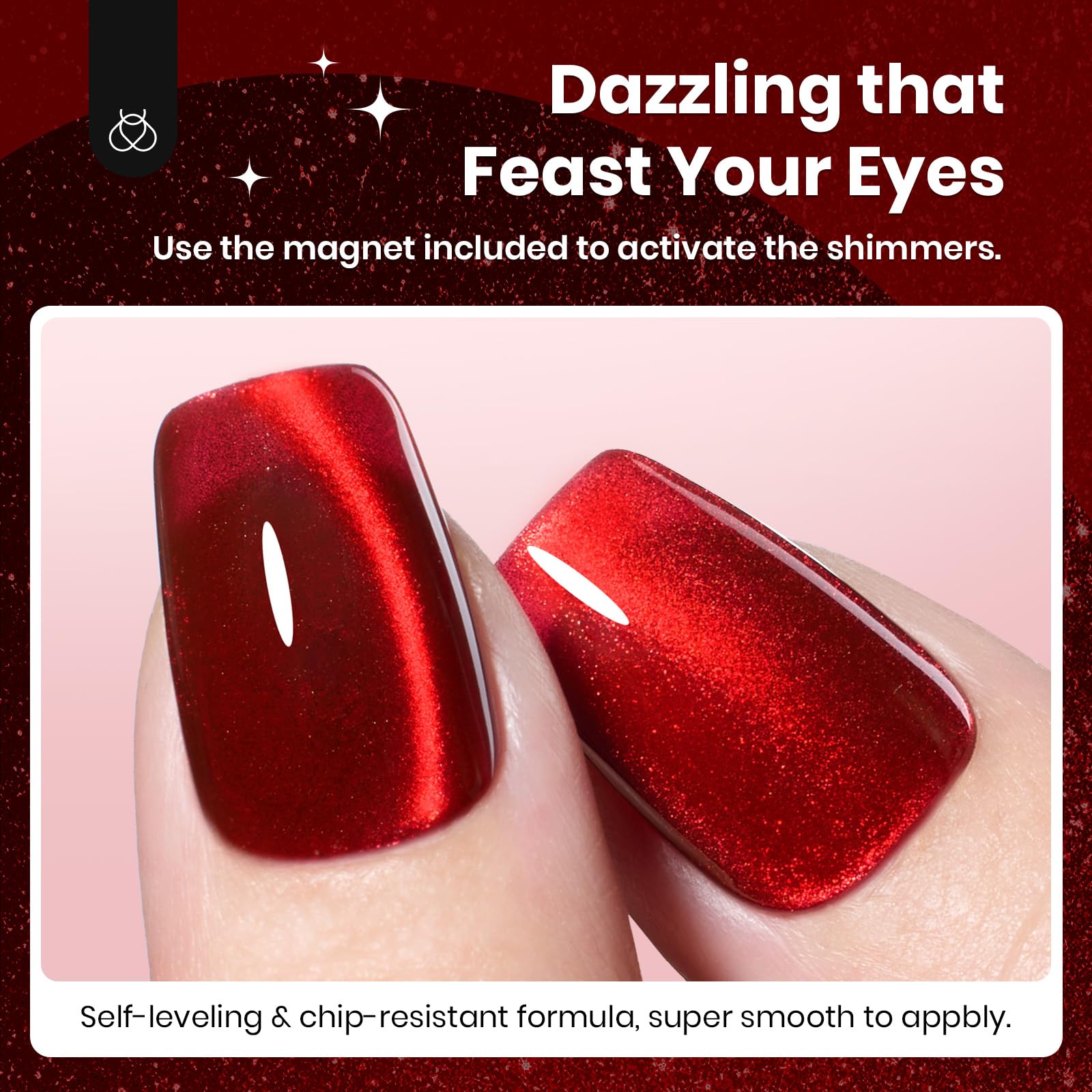 Beetles Ruby Red Cat Eye polish demonstrates long-lasting color with proper base and top coat.