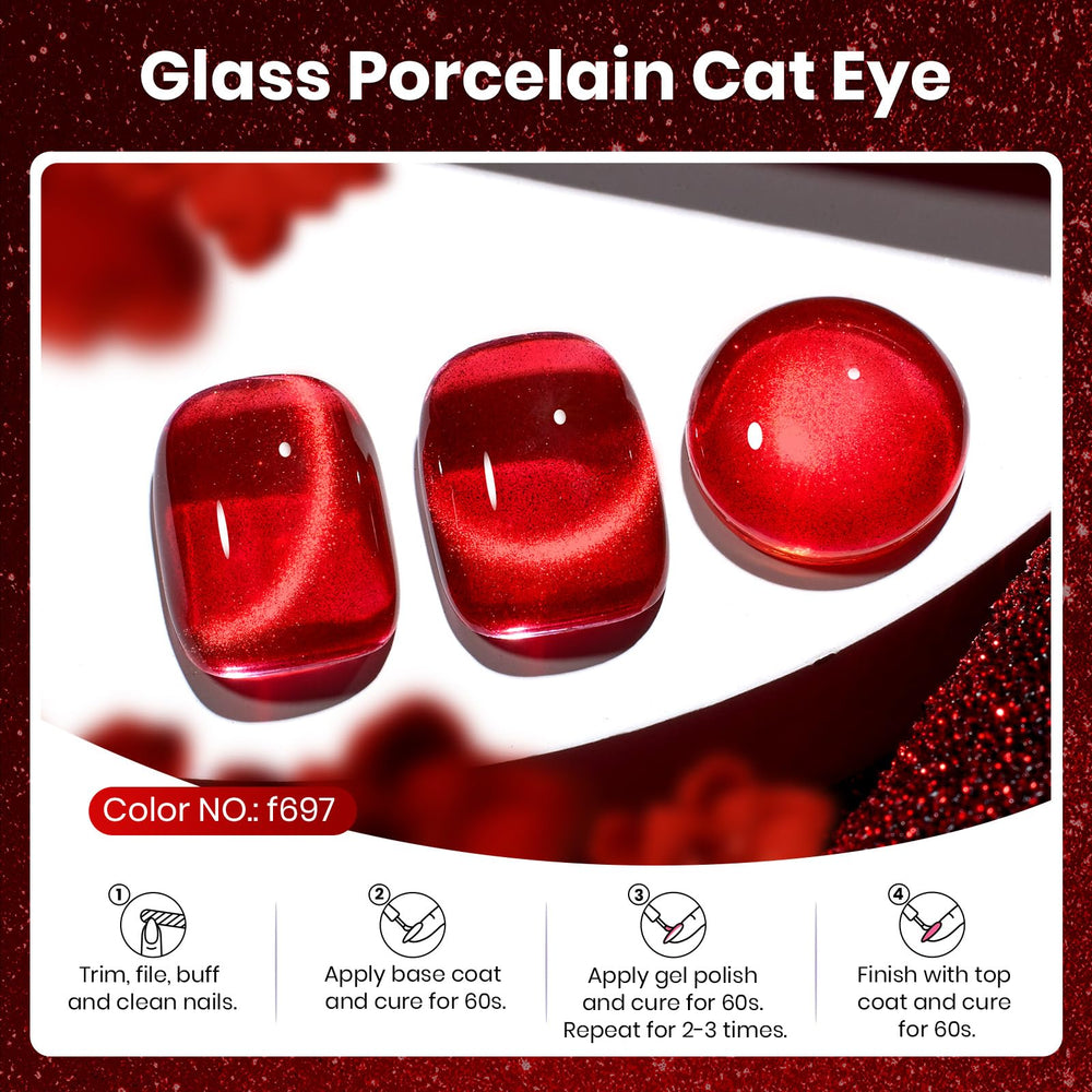 Close-up magnet effect swirls on Beetles Ruby Red Cat Eye for customizable nail art.