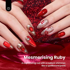 Beetles Ruby Red Cat Eye under UV/LED lamp cures quickly for efficient home manicures.