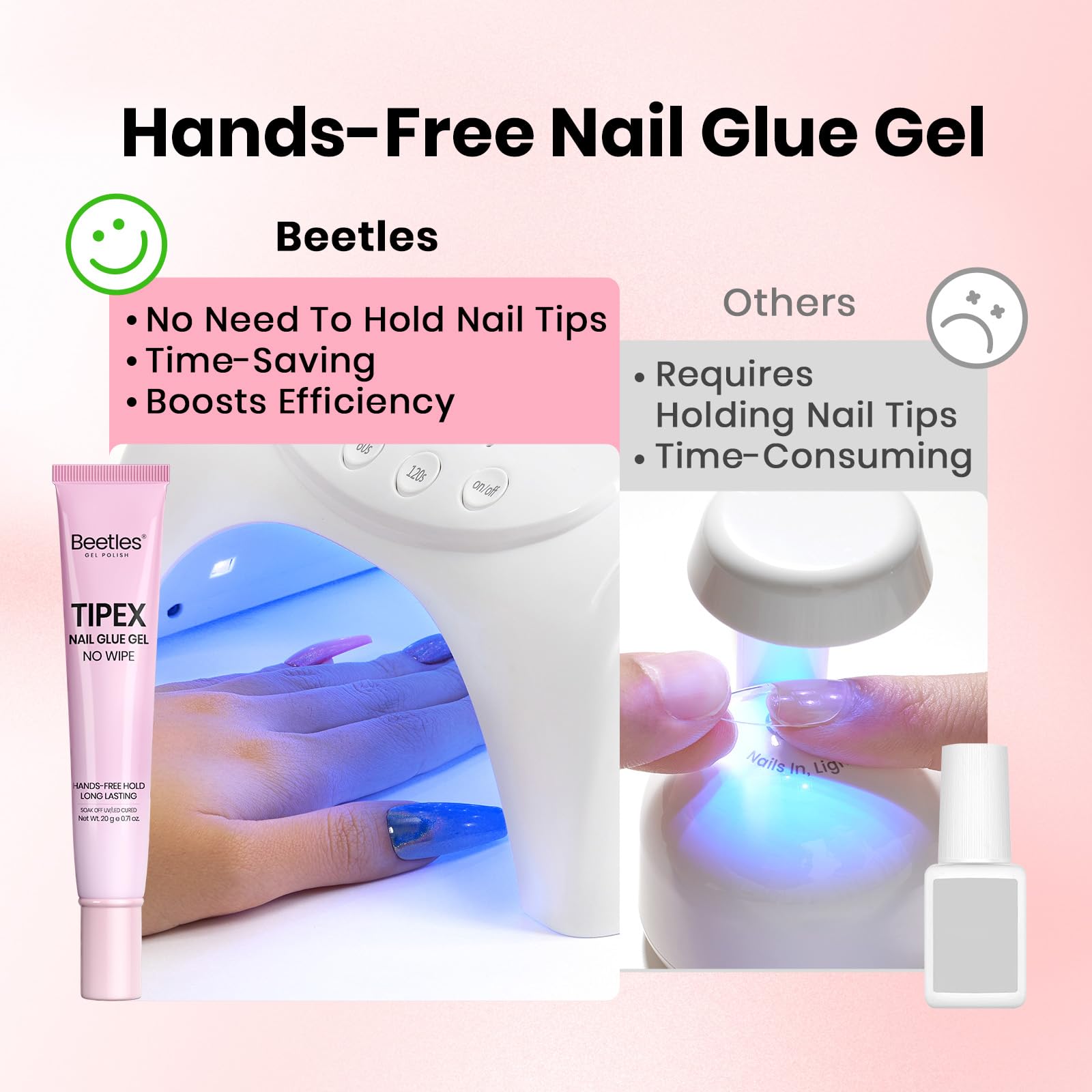 Beetles self-leveling formula spreads evenly without touching cuticles.