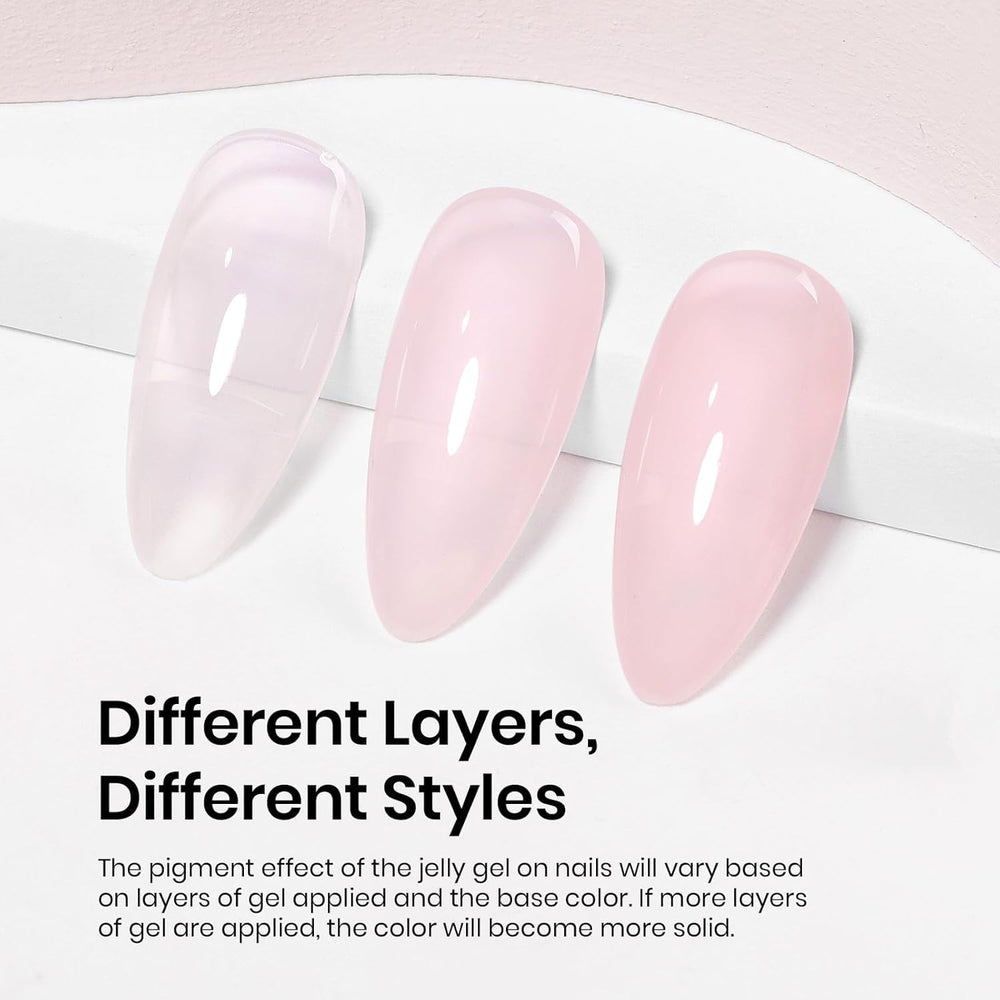 Beetles Sheer Pink Jelly gel-nail-finish displaying elegant translucent effect.
