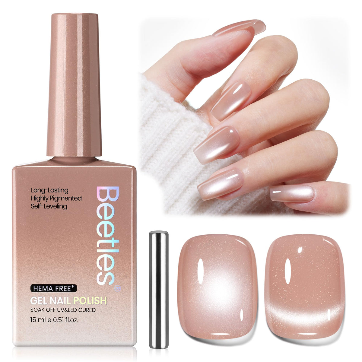 Beetles Silk Serum Nude Cat Eye bottle shows subtle nude glow.