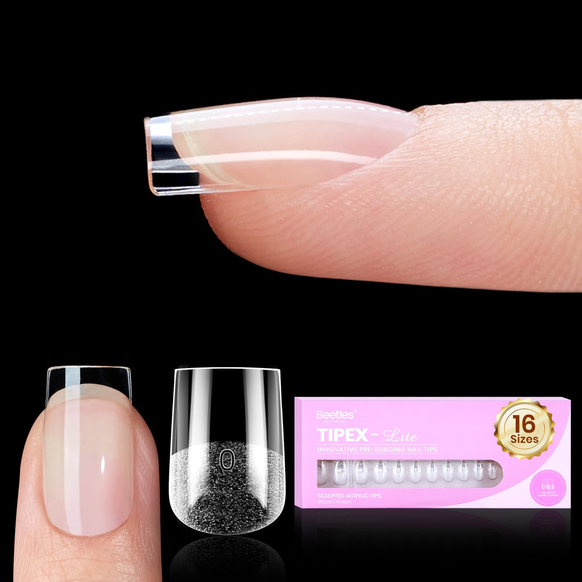 Beetles Tipex Lite instant apex nail tips showing salon-like arch and strength