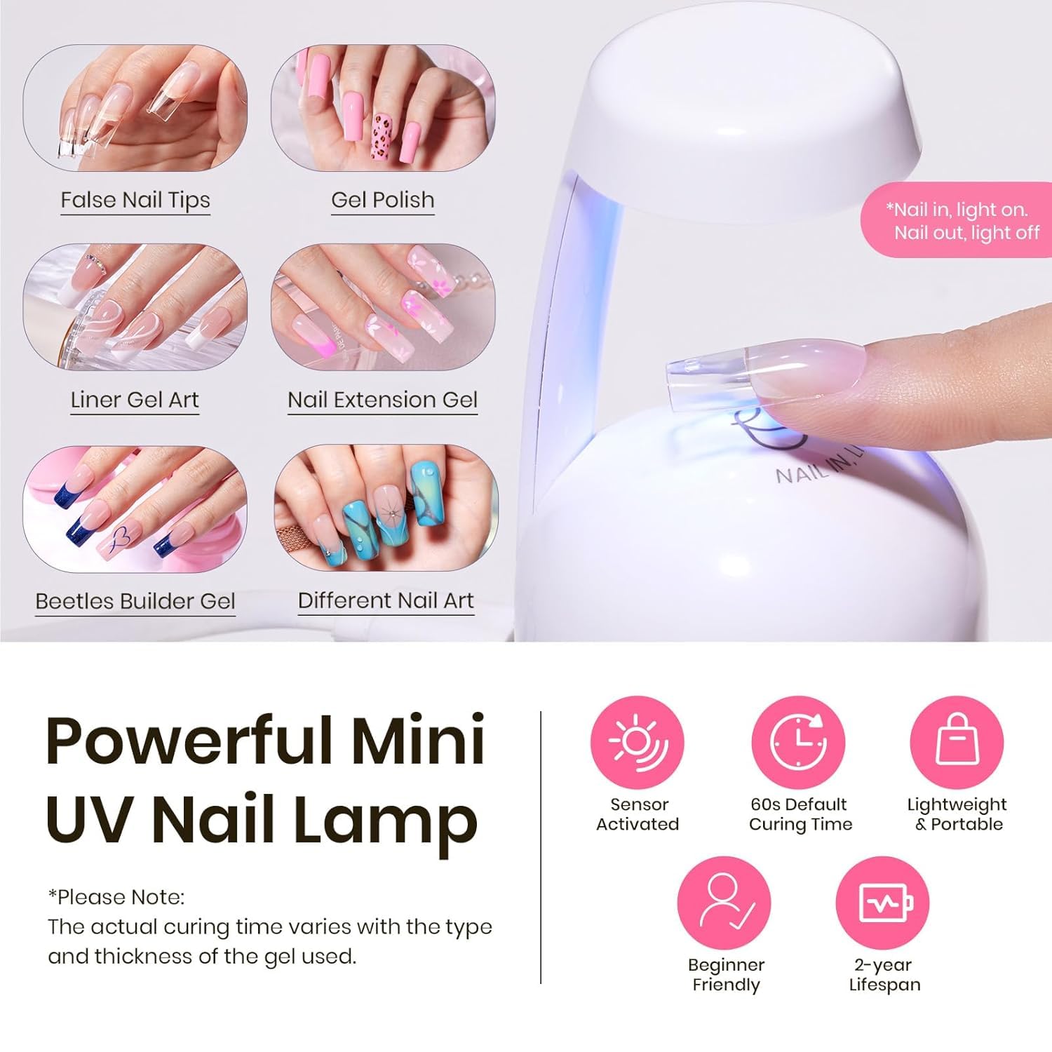 Beetles Tipex mini UV lamp sensor-activated for fast curing.