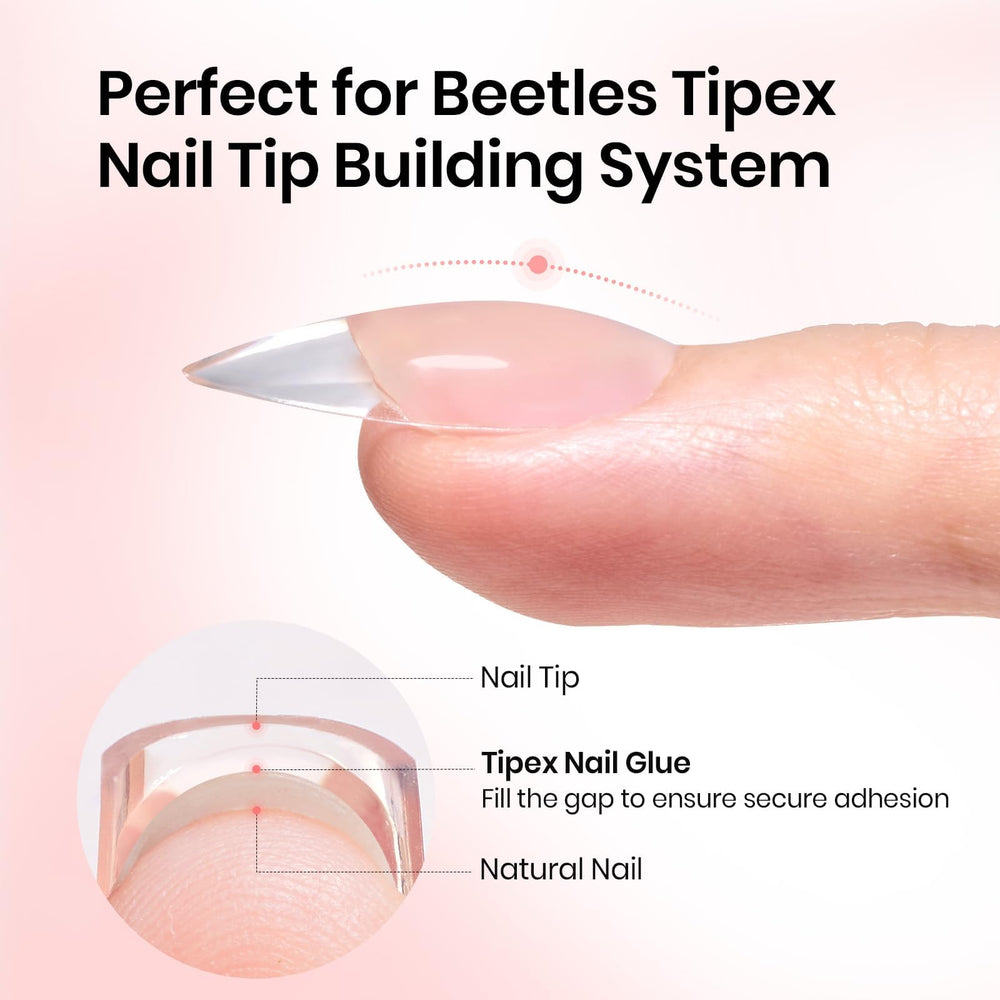 Beetles Tipex Nail Glue Gel 20g bottle side view highlights compact, beginner-friendly design