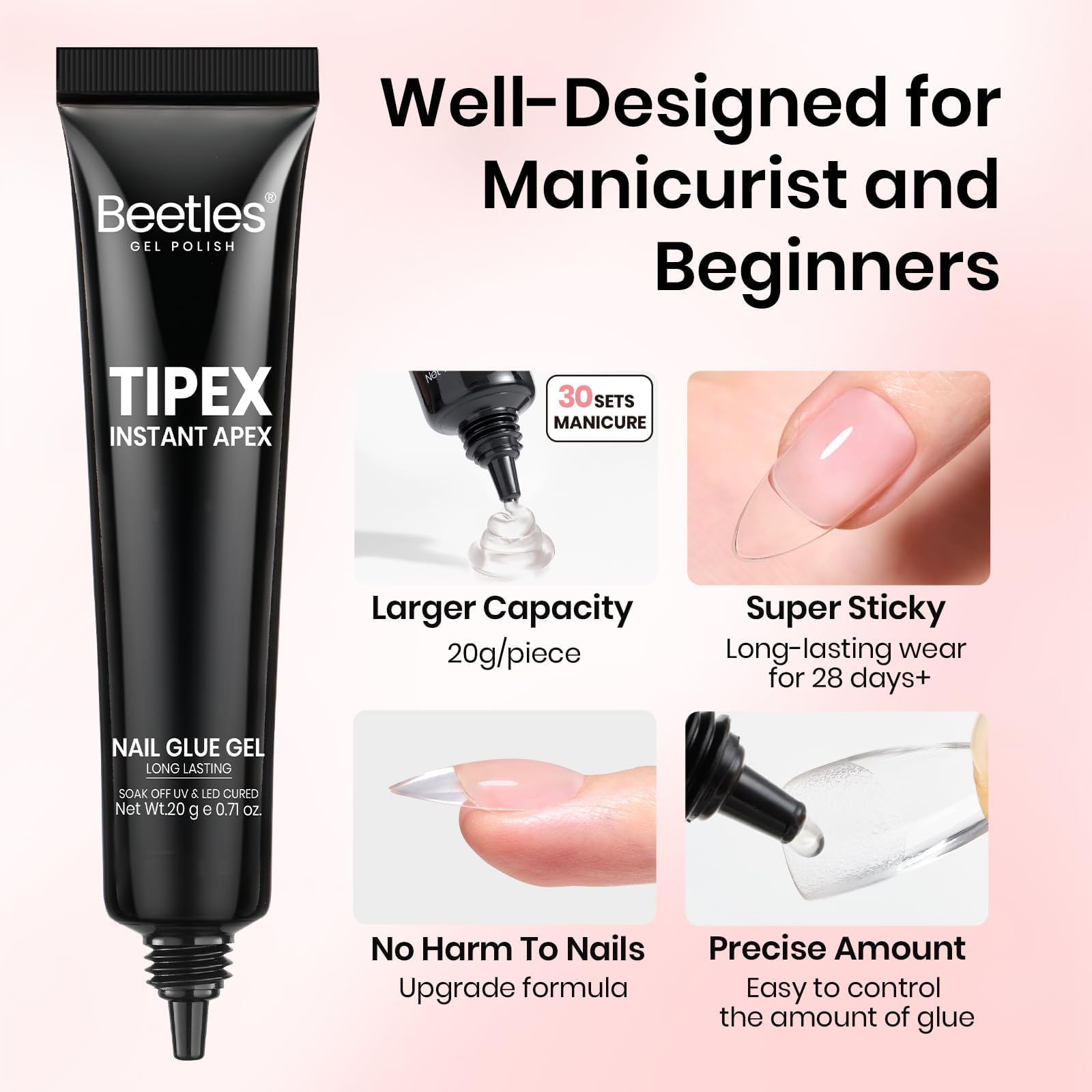Beetles Tipex Nail Glue Gel 20g glass-like liquid finish shines naturally