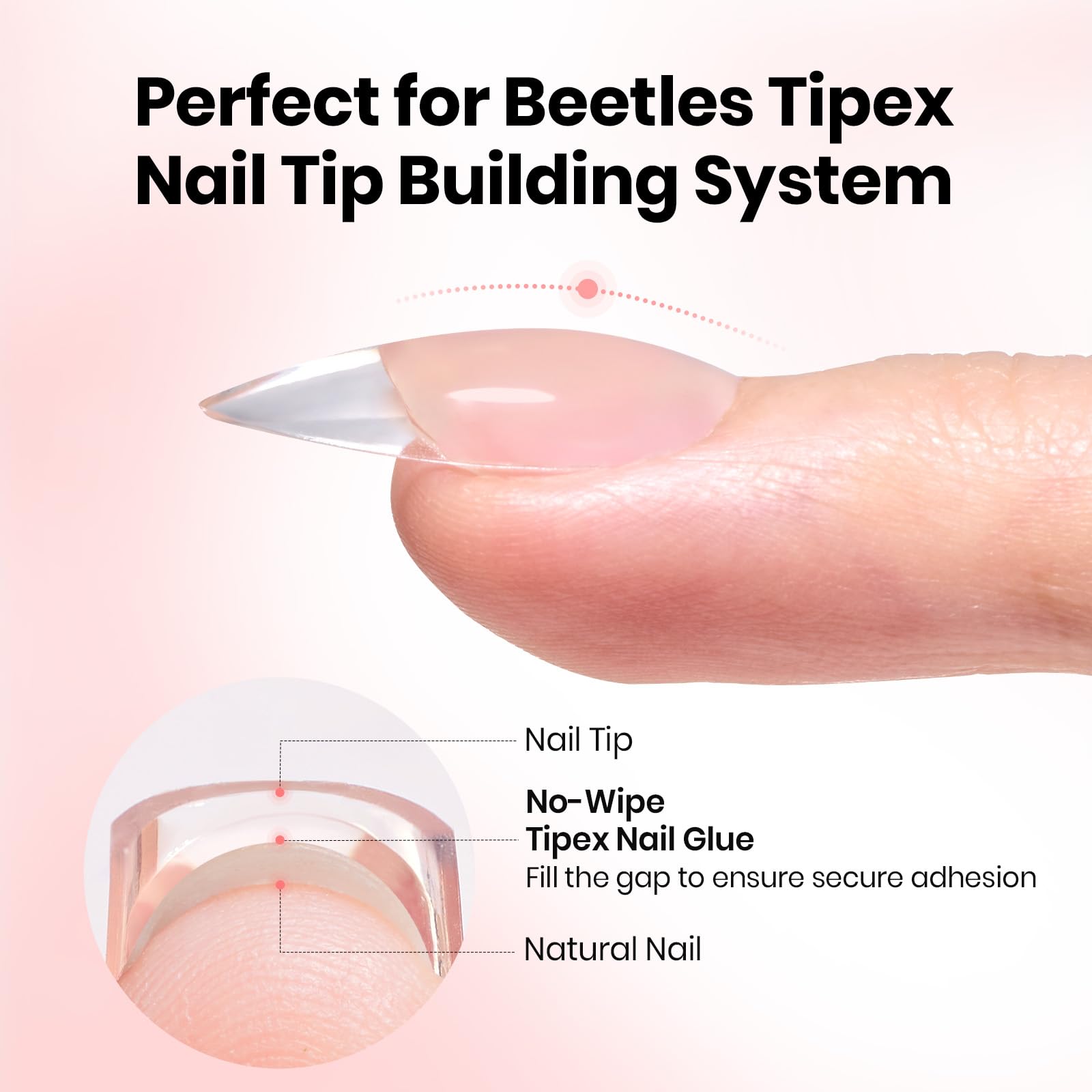 Beetles Tipex tip application showing fast, secure nail tip placement.