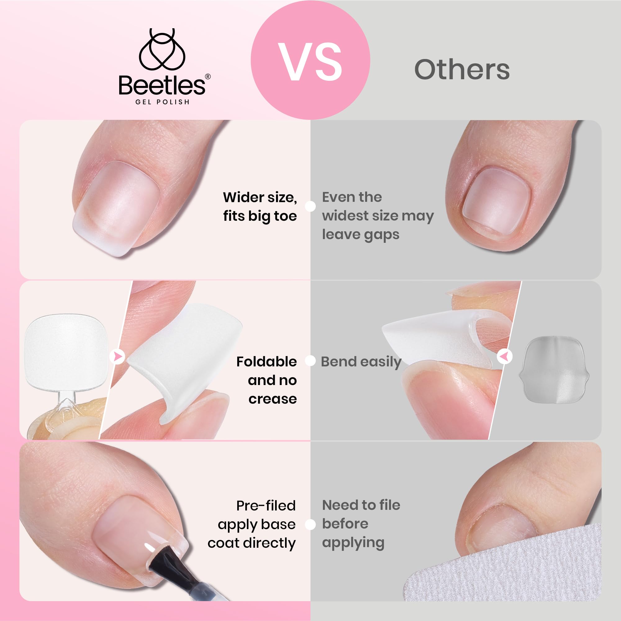 Beetles toe nail tips square pre-etched adhesion aids quick application.