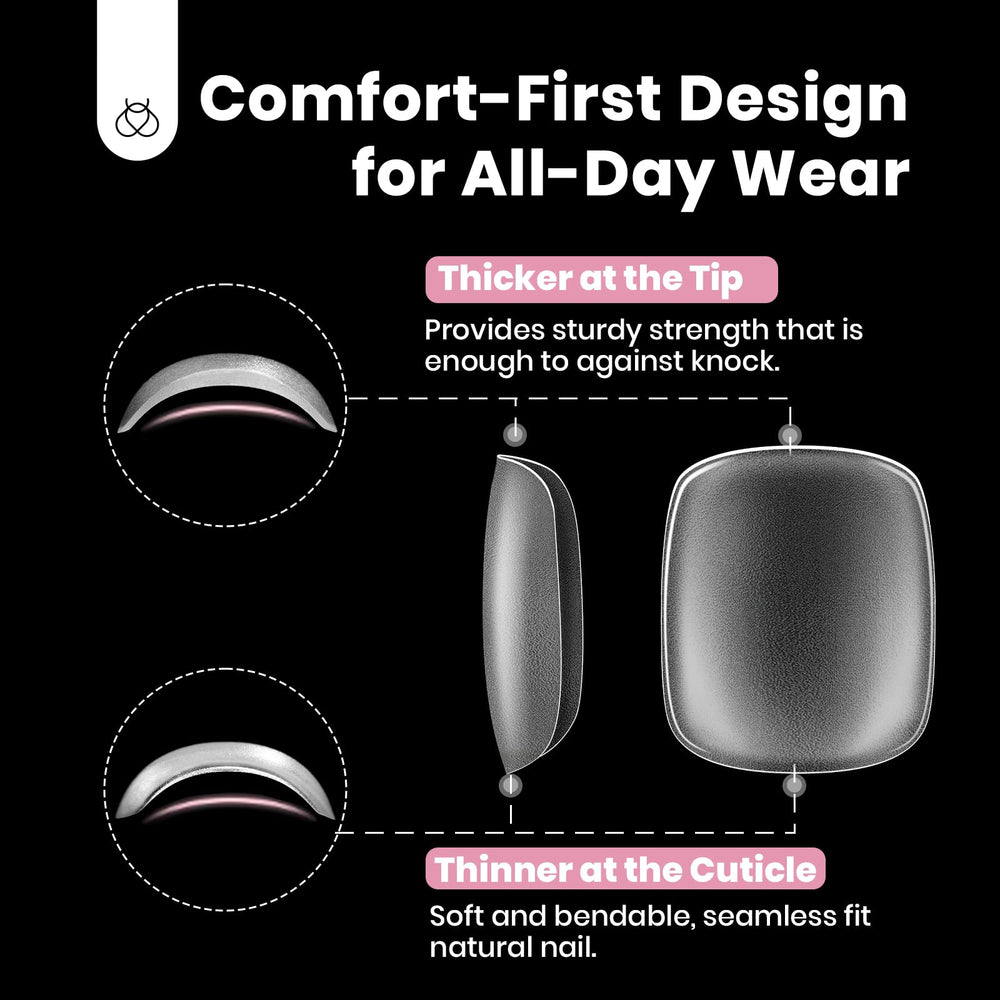 Beetles toe nail tips square thin back edge for natural fit.