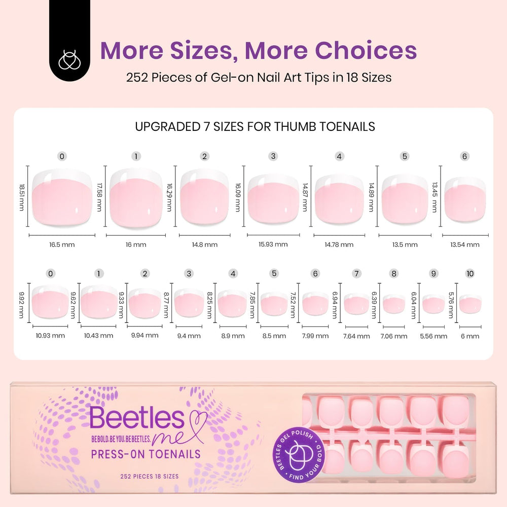 Easy-apply Beetles toe nails with glue, builder gel, and top coat
