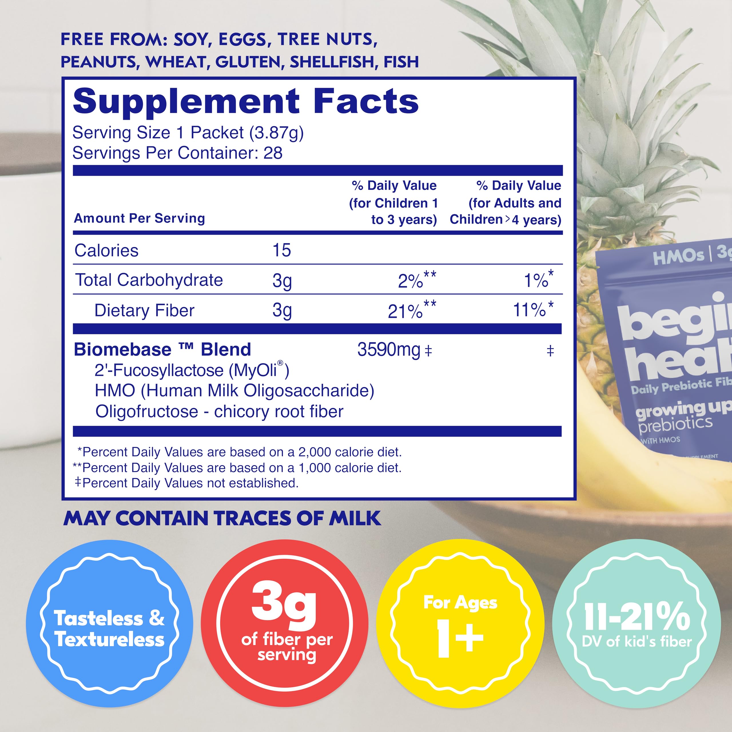 Begin Health prebiotic powder dissolves easily in drinks for daily use