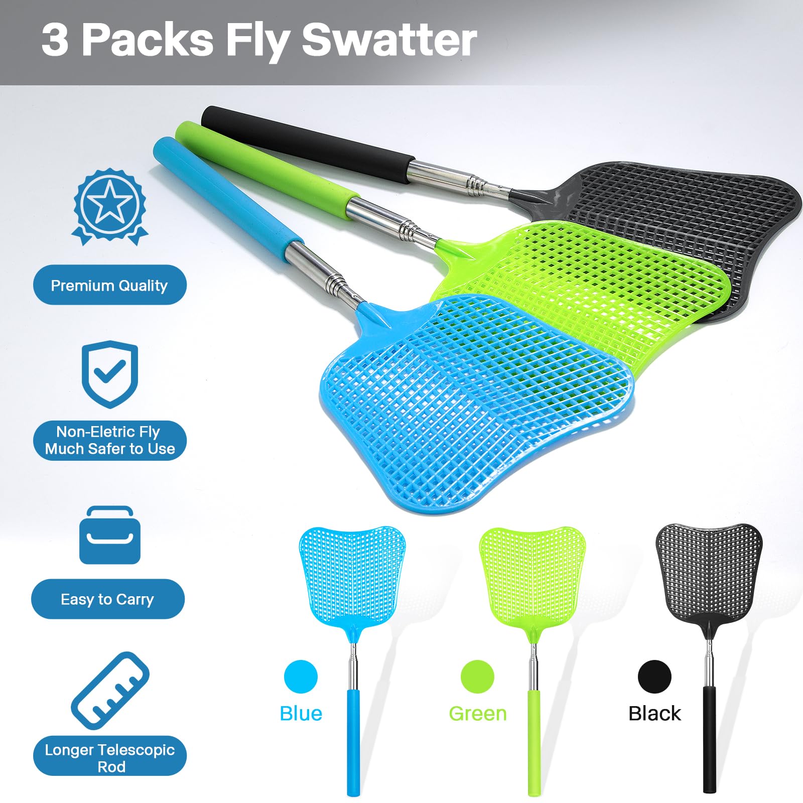 Begonia fly swatter with safety plastic paddle, ideal for kid-friendly use.